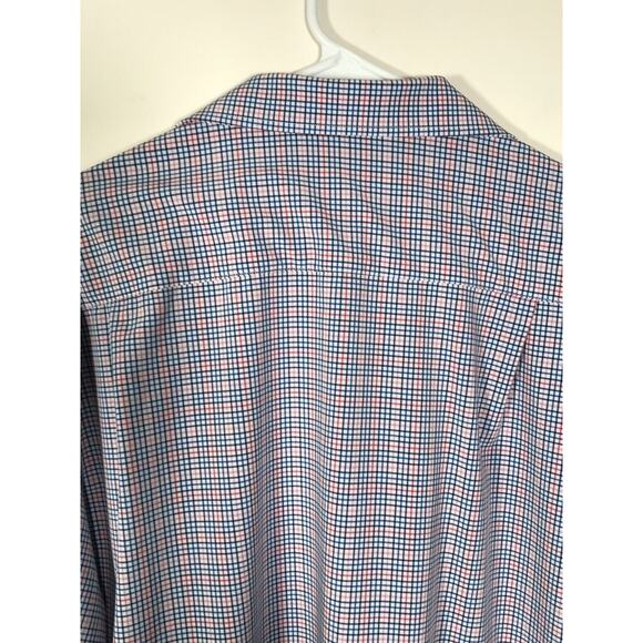 Lands End Checked Shirt Red Blue Men's XL Polyester Button Up Long Sleeve - Picture 3 of 8
